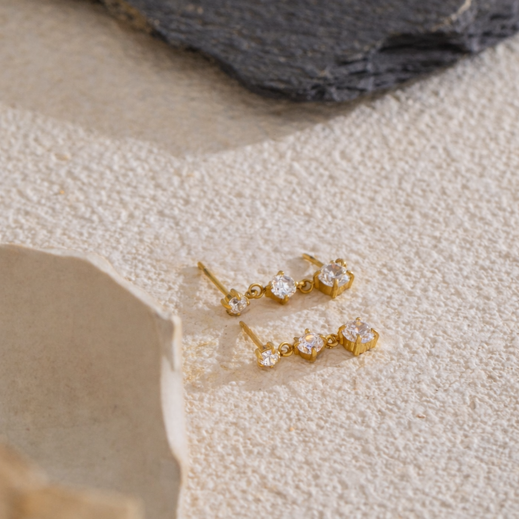 Trio Drift Gold Earrings - 18K Gold Plated
