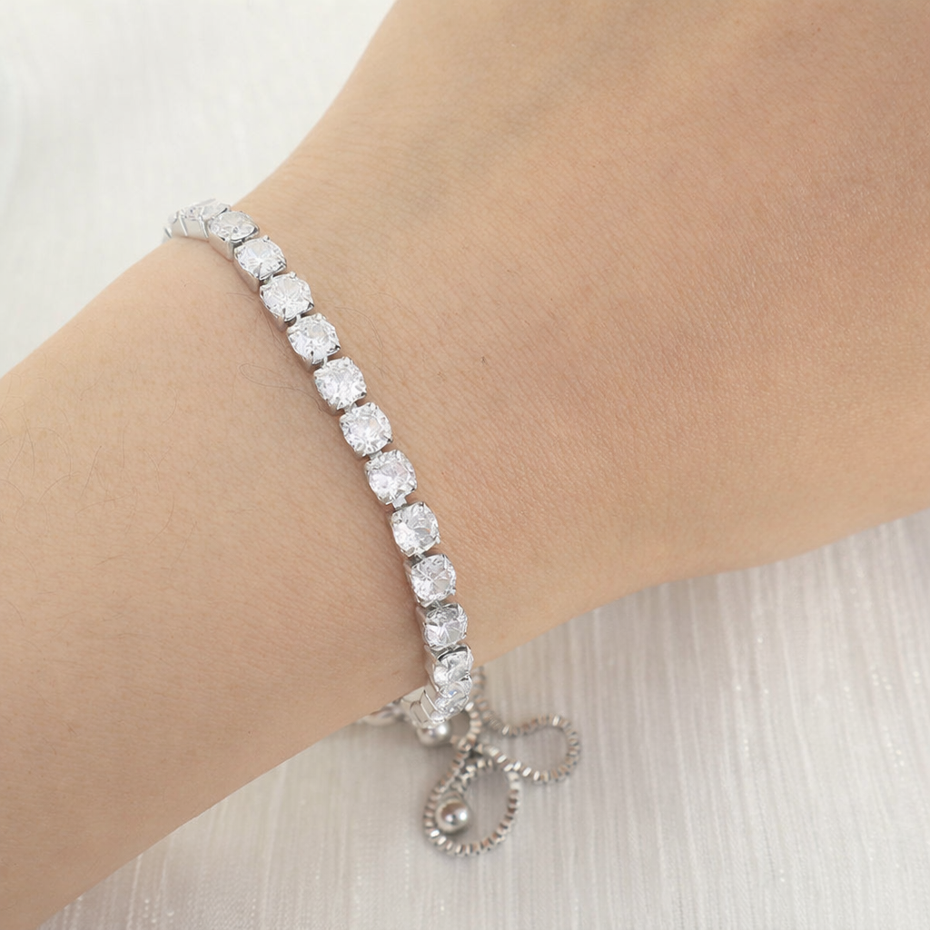 Crystal Line Slider Bracelet - Silver Plated