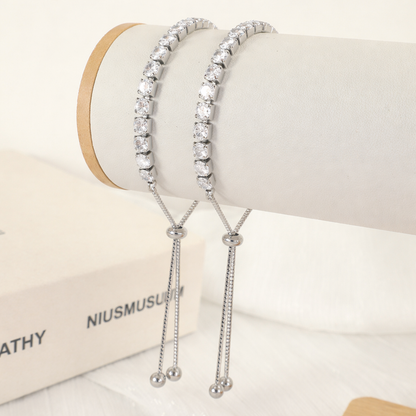 Crystal Line Slider Bracelet - Silver Plated