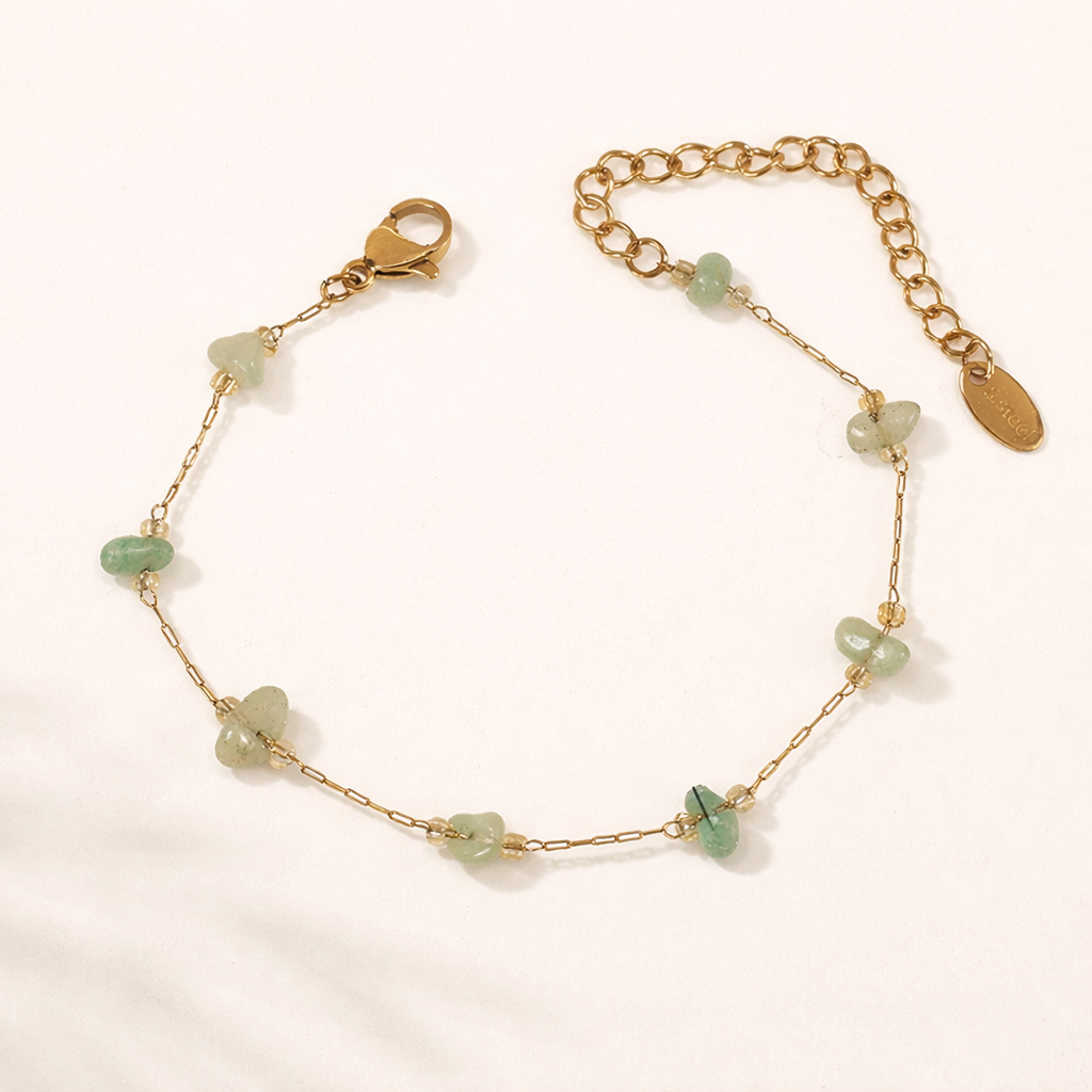 Green Stone Bracelet - 18K Gold Plated