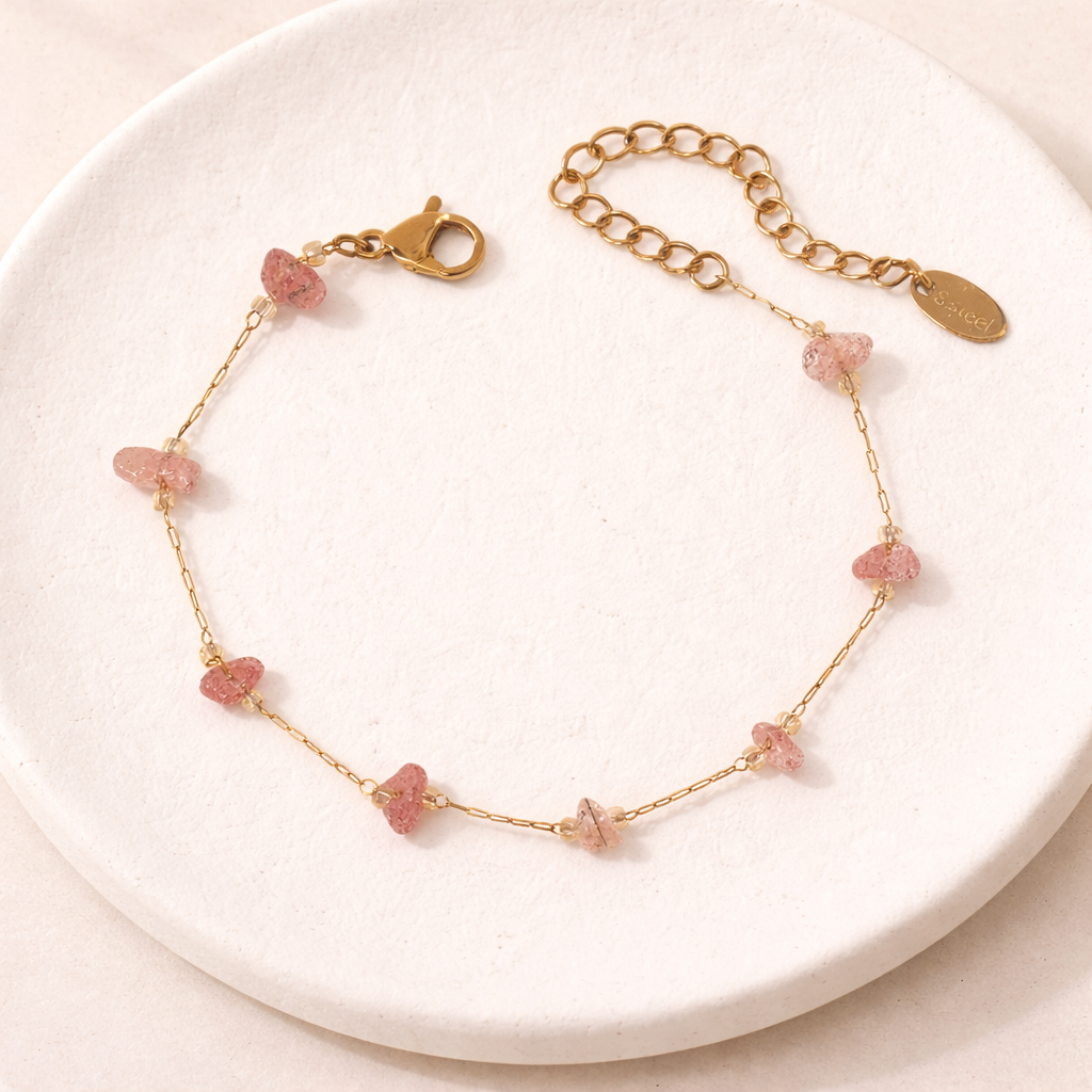 Pink Stone Bracelet - 18K Gold Plated