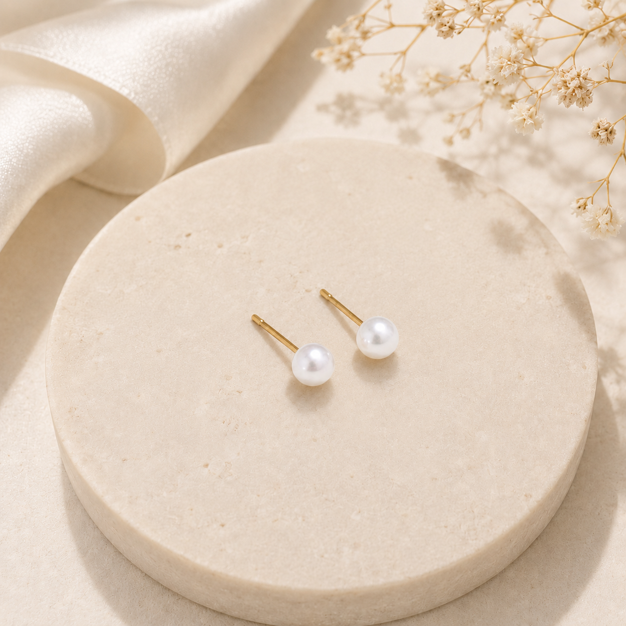 Pearl Stud Earrings - 18K Gold Plated