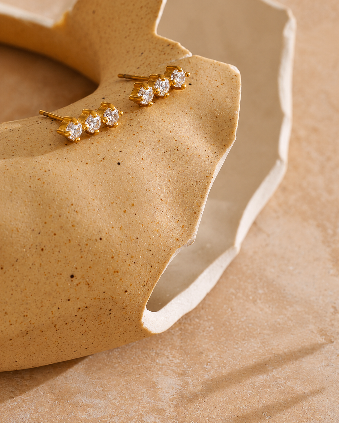 Maison Trio Studs Earrings - 18k Gold Plated