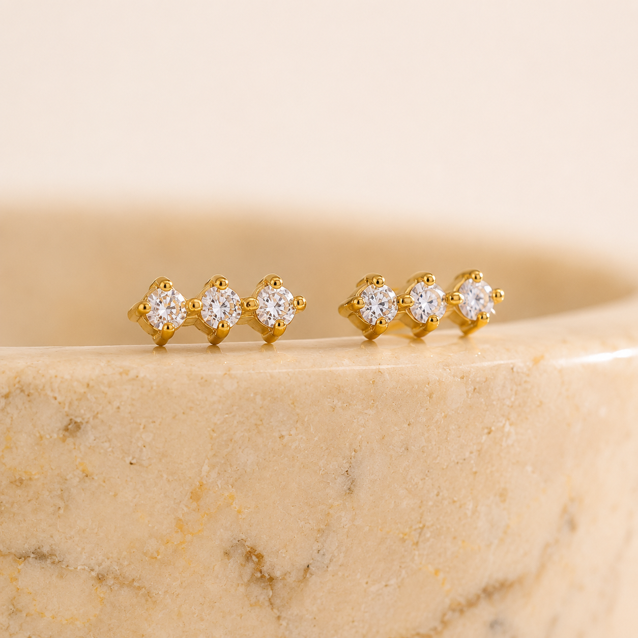 Maison Trio Studs Earrings - 18k Gold Plated