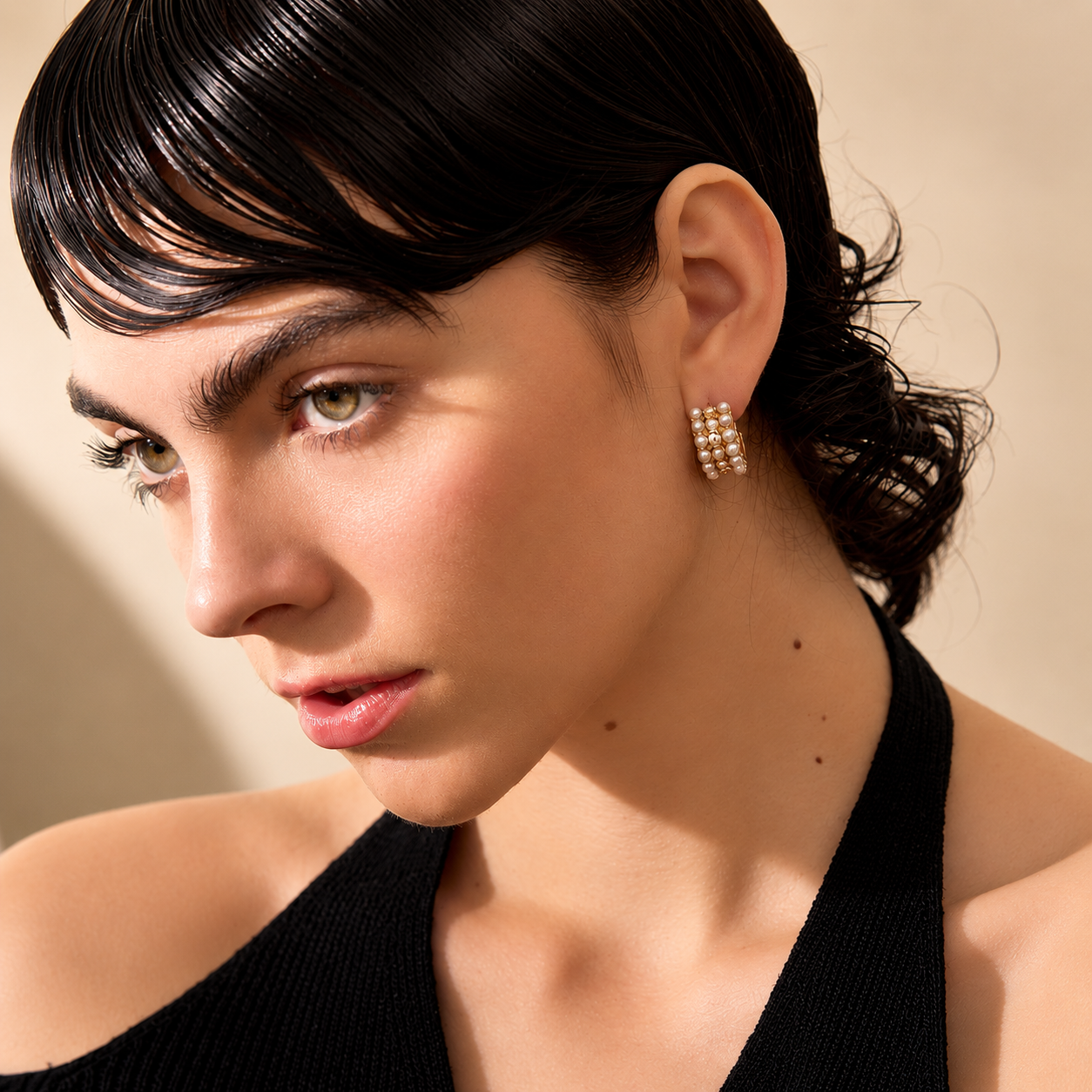 Pearl Crystal Hoops Earrings - 18k Gold Plated