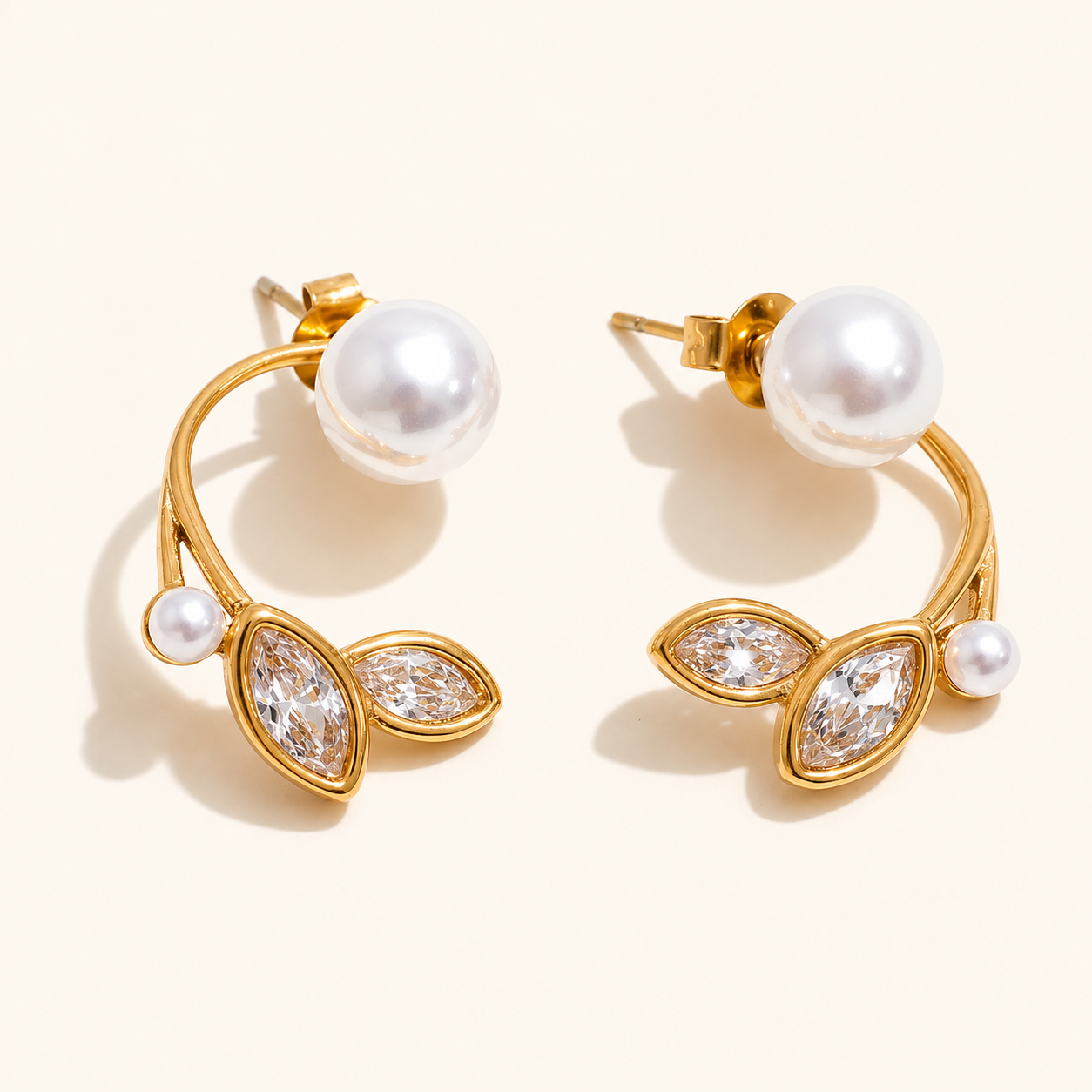 Elysian Pearl Petal Earrings - 18k Gold Plated
