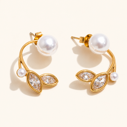 Elysian Pearl Petal Earrings - 18k Gold Plated