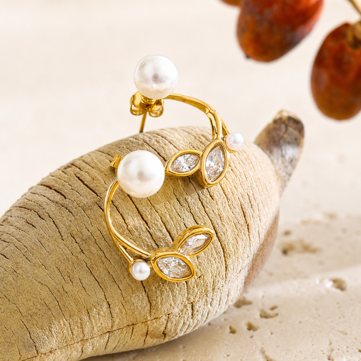 Elysian Pearl Petal Earrings - 18k Gold Plated