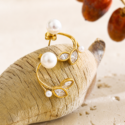 Elysian Pearl Petal Earrings - 18k Gold Plated