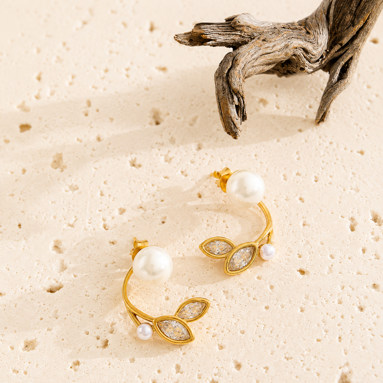 Elysian Pearl Petal Earrings - 18k Gold Plated