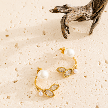 Elysian Pearl Petal Earrings - 18k Gold Plated