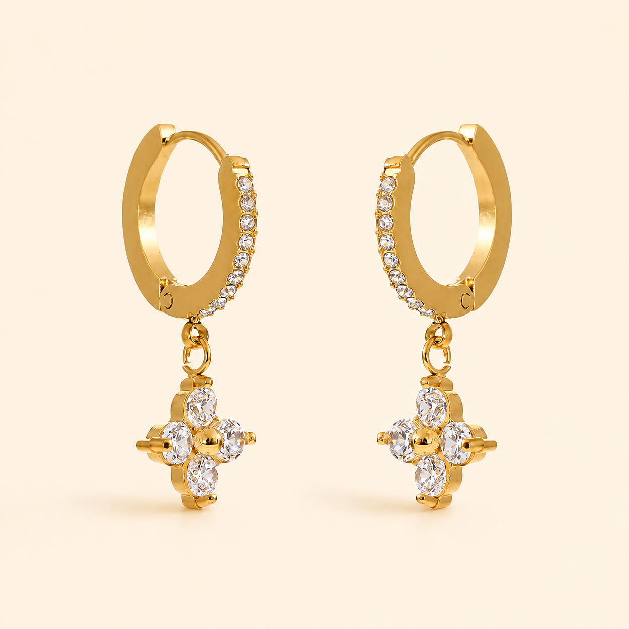 Fleur Huggie Earrings - 18k Gold Plated