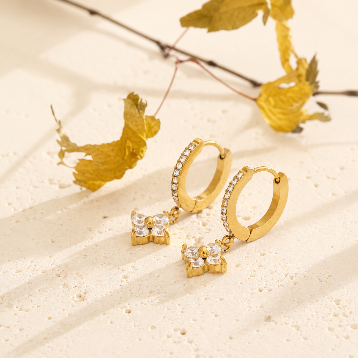Fleur Huggie Earrings - 18k Gold Plated