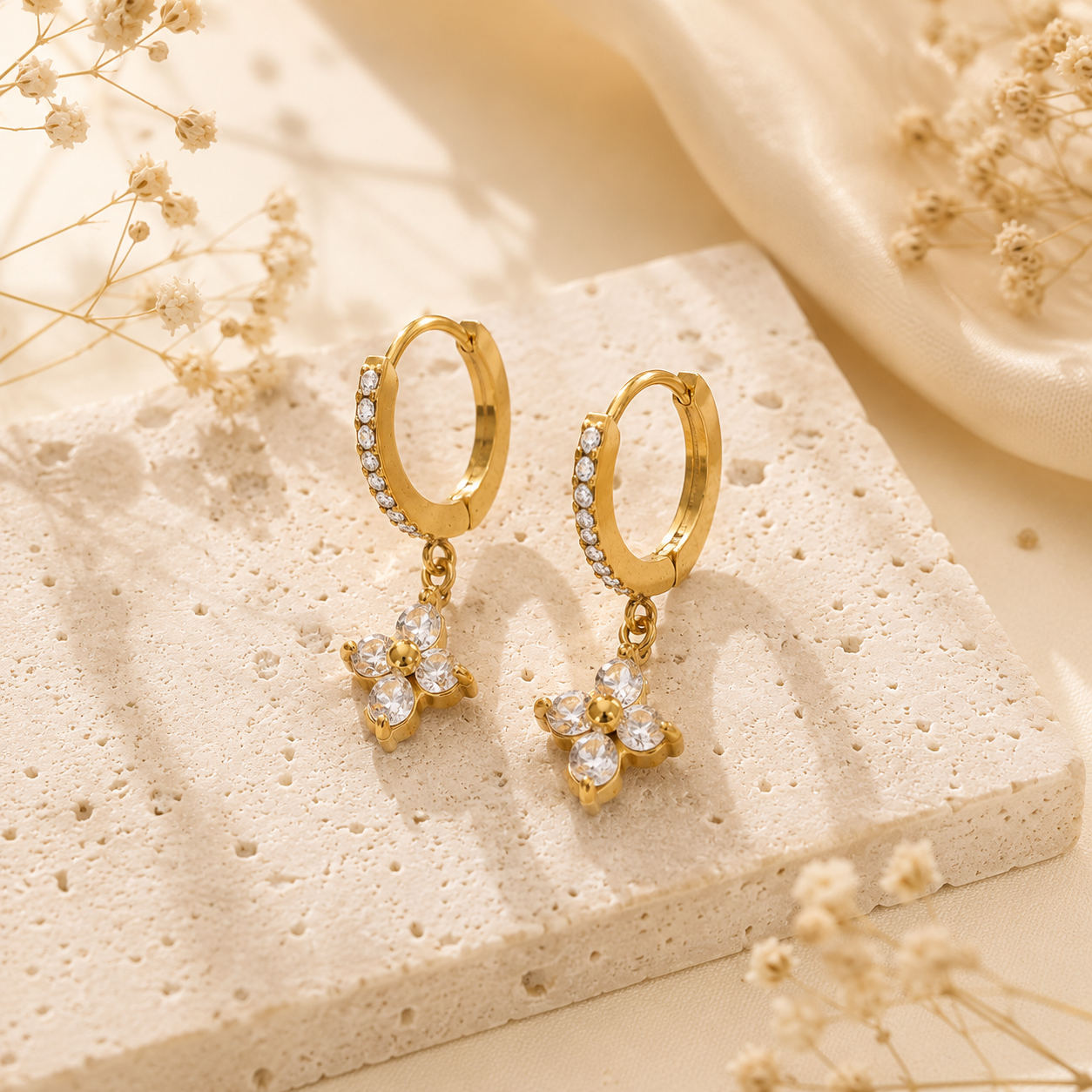 Fleur Huggie Earrings - 18k Gold Plated