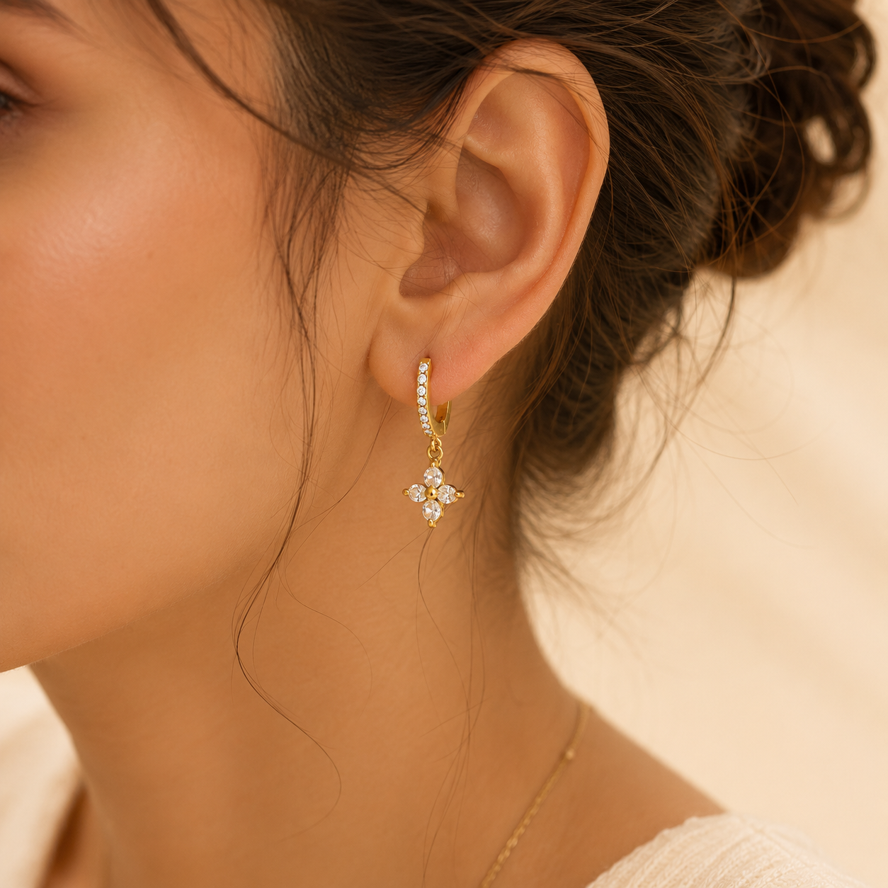Fleur Huggie Earrings - 18k Gold Plated