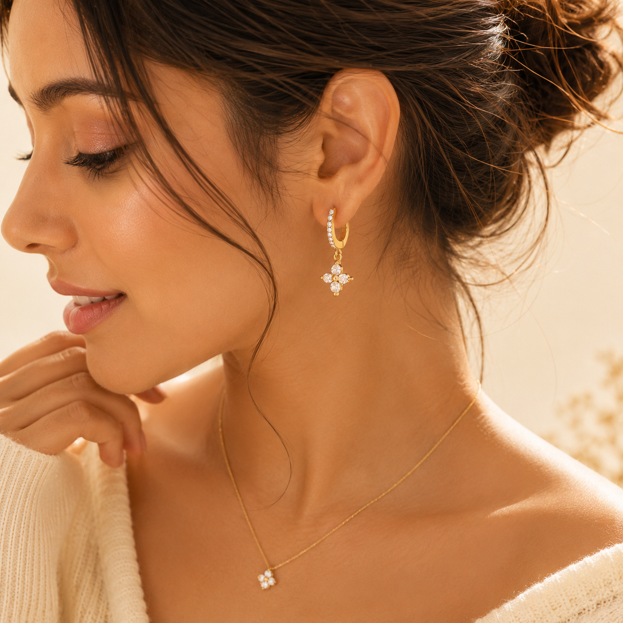 Fleur Huggie Earrings - 18k Gold Plated