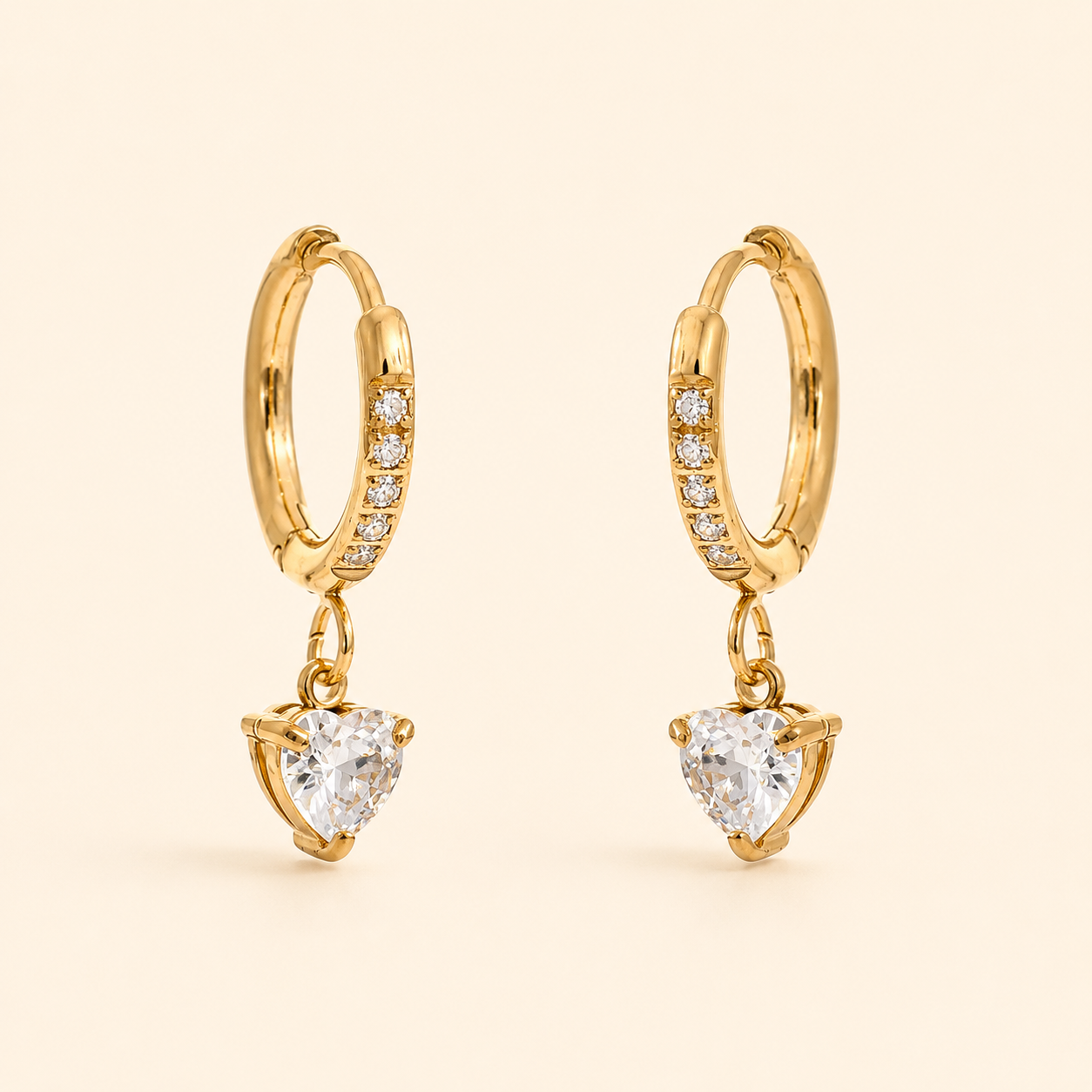 Amora Heart Huggies Earrings - 18k Gold Plated