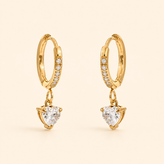 Amora Heart Huggies Earrings - 18k Gold Plated