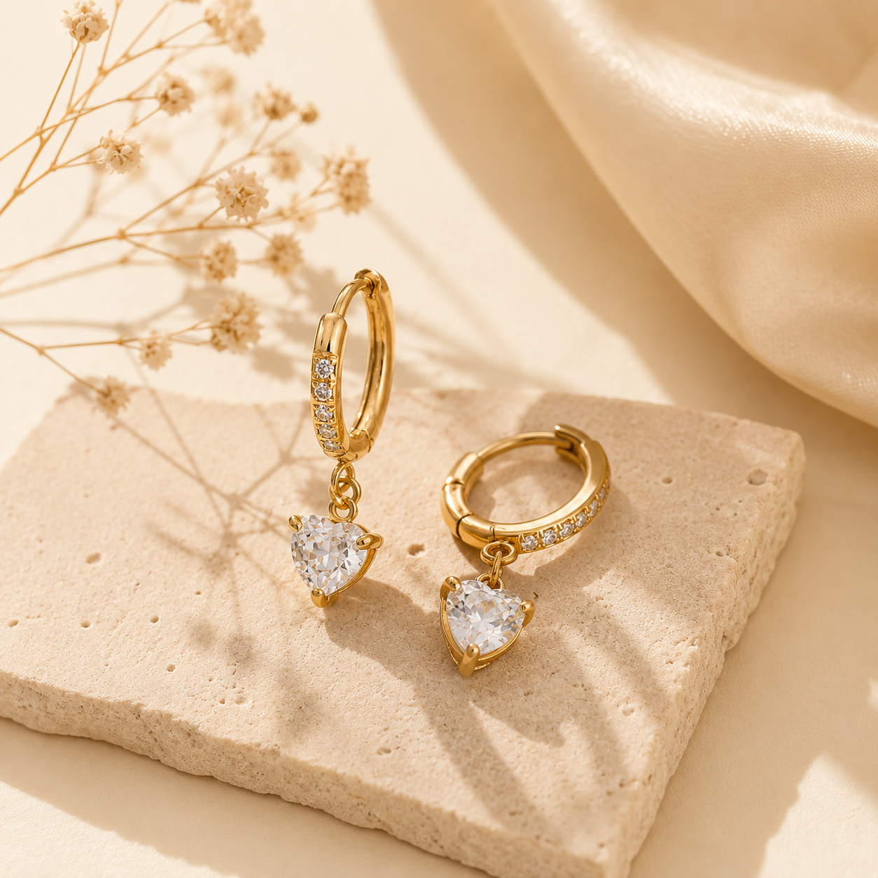 Amora Heart Huggies Earrings - 18k Gold Plated