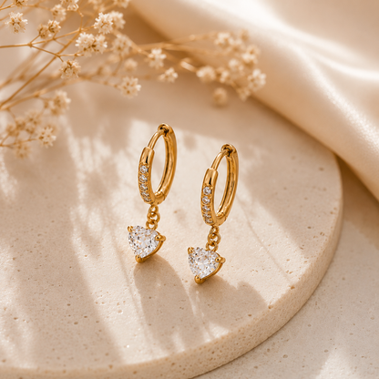 Amora Heart Huggies Earrings - 18k Gold Plated