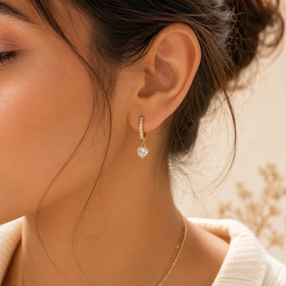 Amora Heart Huggies Earrings - 18k Gold Plated