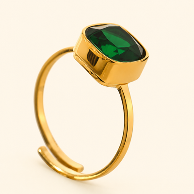 Emerald Bezel Ring - 18k Gold Plated (Adjustable)