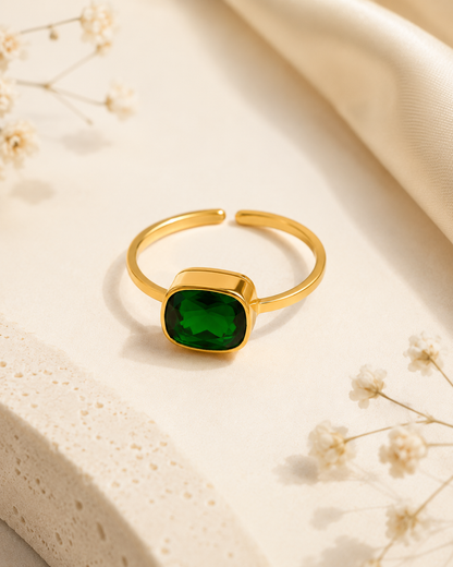 Emerald Bezel Ring - 18k Gold Plated (Adjustable)
