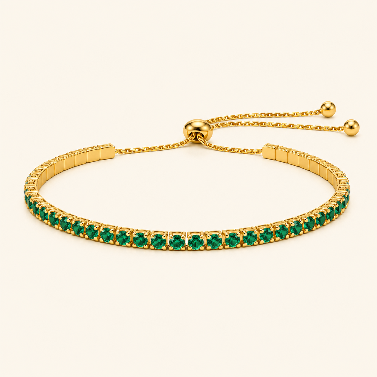 Emerald Adjustable Tennis Bracelet - 18k Gold Plated
