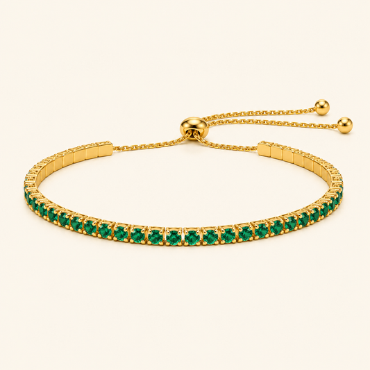 Emerald Adjustable Tennis Bracelet - 18k Gold Plated