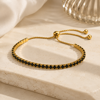 Onyx Adjustable Tennis Bracelet - 18k Gold Plated