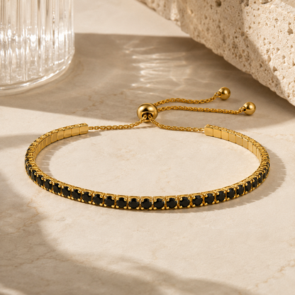 Onyx Adjustable Tennis Bracelet - 18k Gold Plated