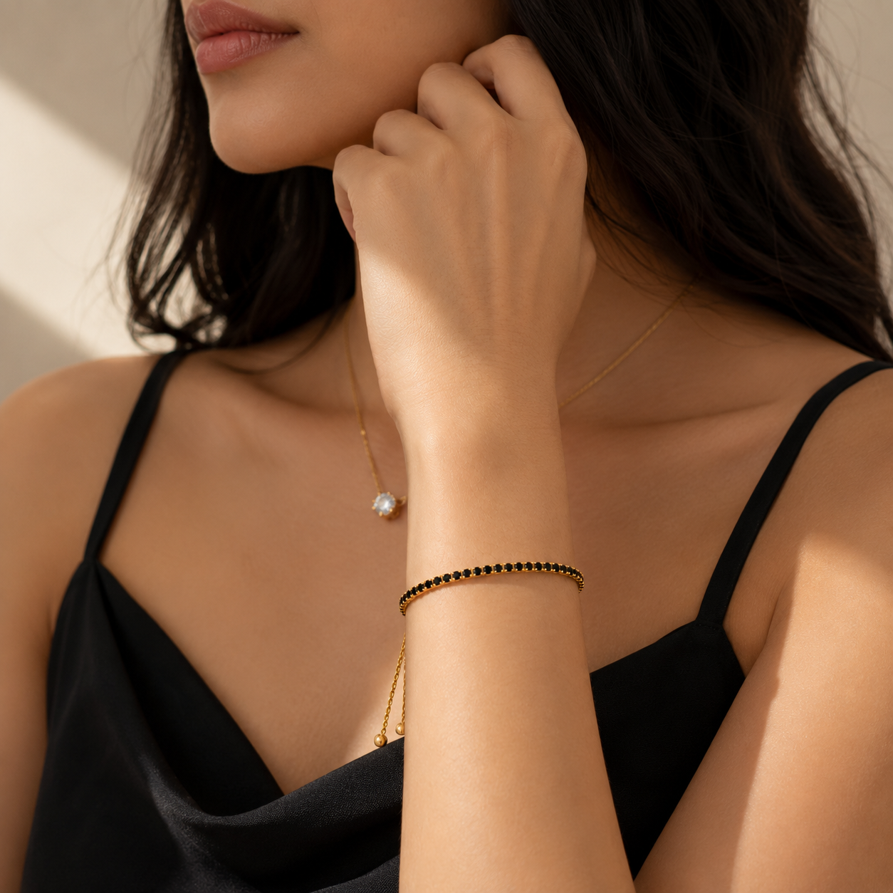 Onyx Adjustable Tennis Bracelet - 18k Gold Plated