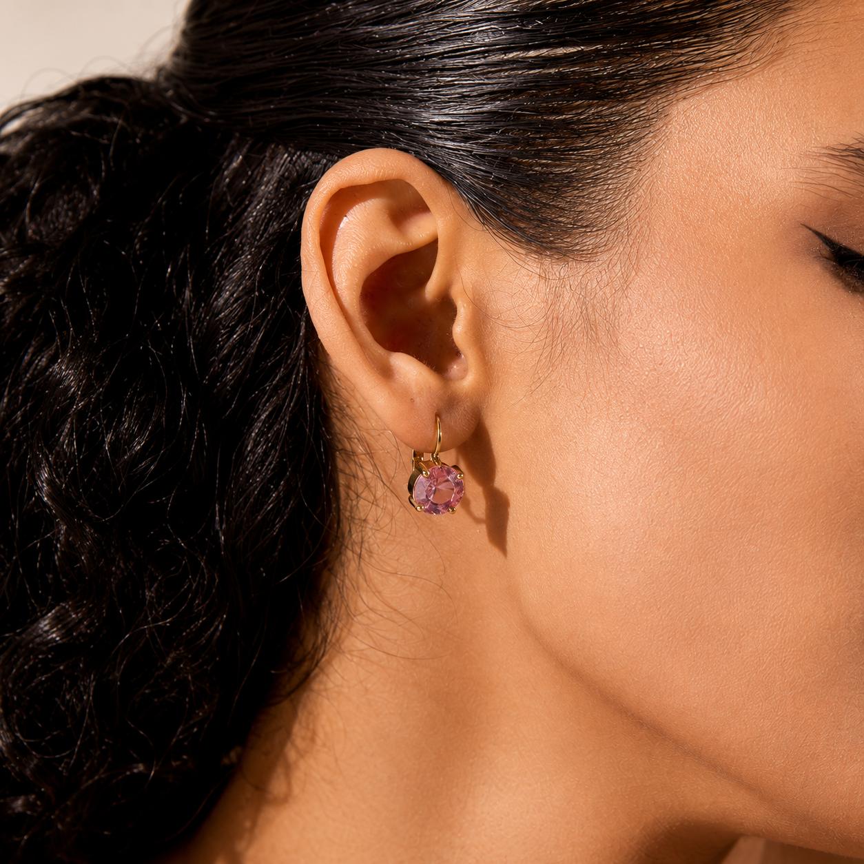 Pink Lumiere Hoops Earrings - 18k Gold Plated