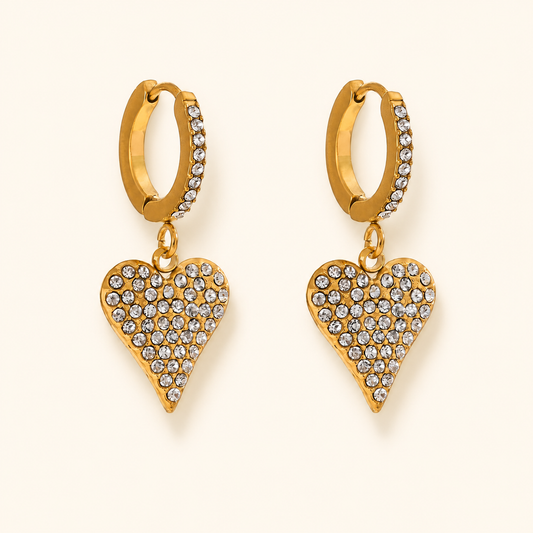 Lustre Zircon Heart Earrings - 18K Gold Plating