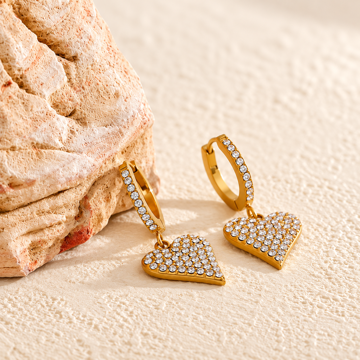 Lustre Zircon Heart Earrings - 18K Gold Plating
