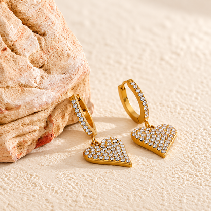 Lustre Zircon Heart Earrings - 18K Gold Plating