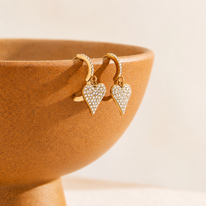 Lustre Zircon Heart Earrings - 18K Gold Plating