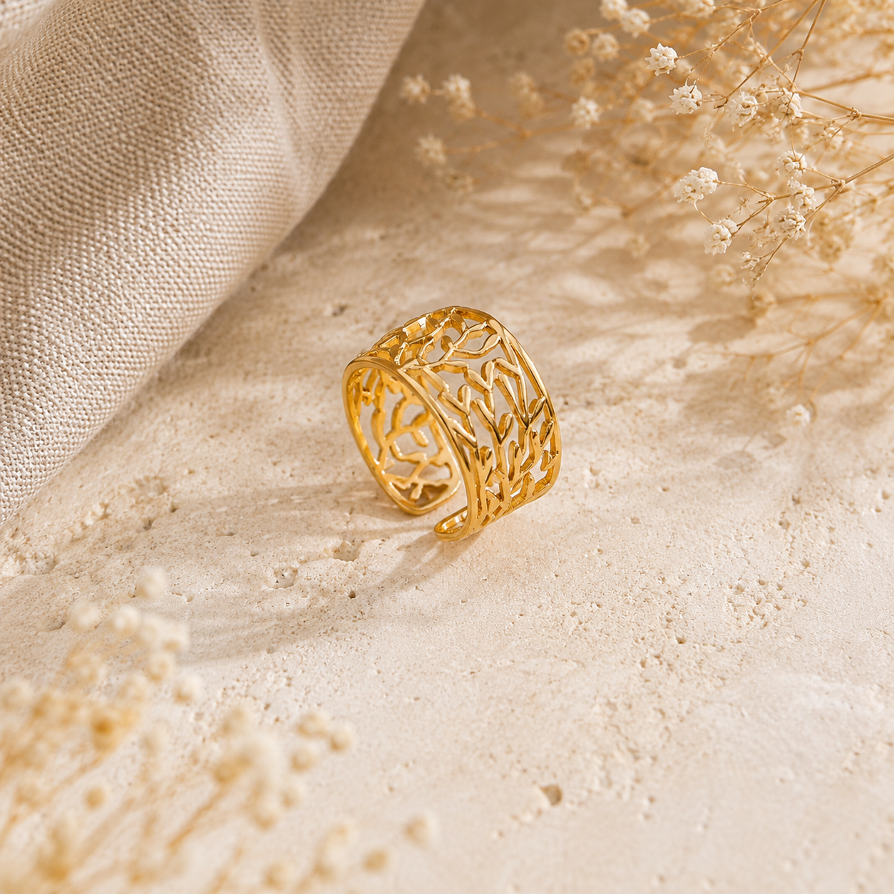 Leaf Cuff Ring - 18K Gold Plated