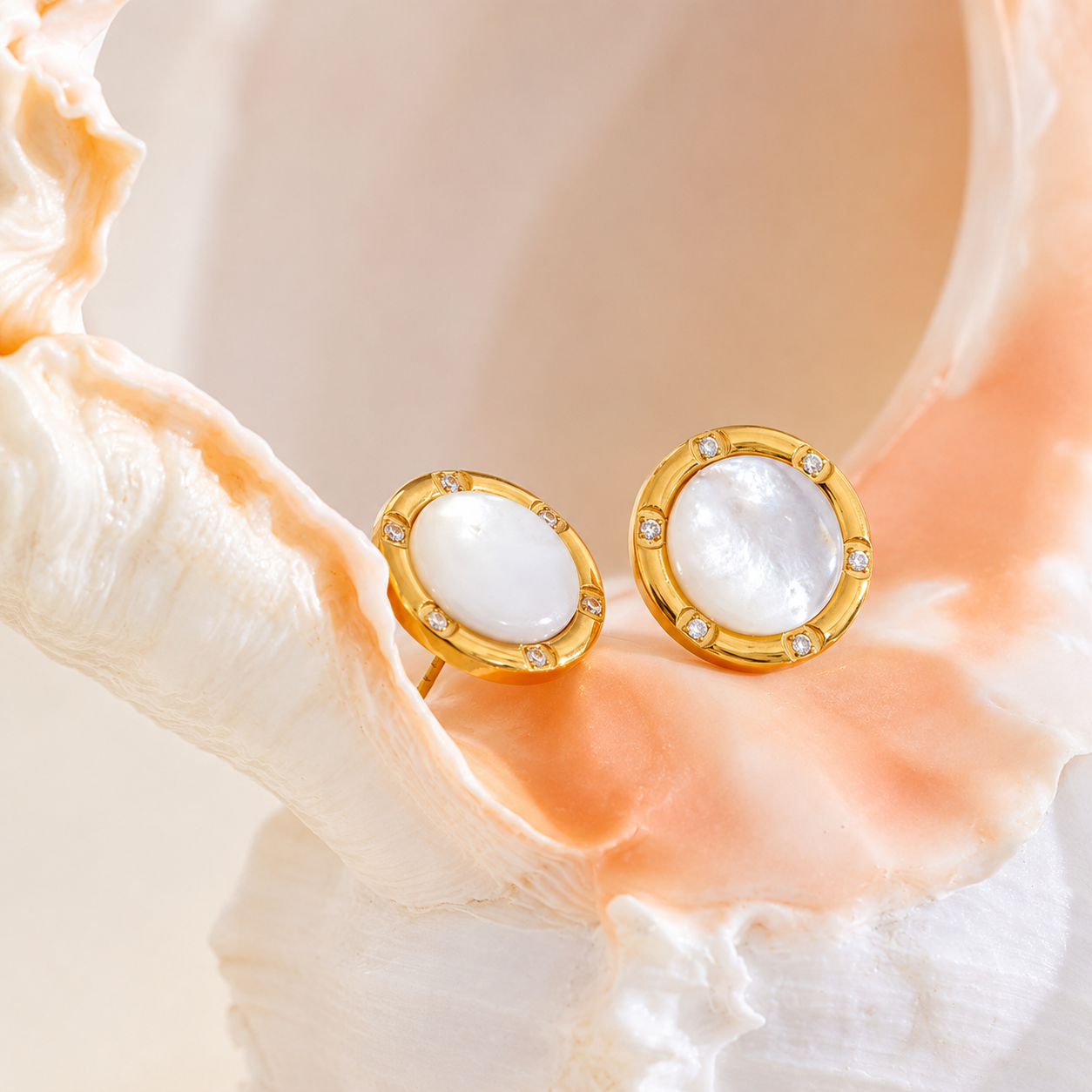 Pearl Orbit Studs Earrings - 18k Gold Plated