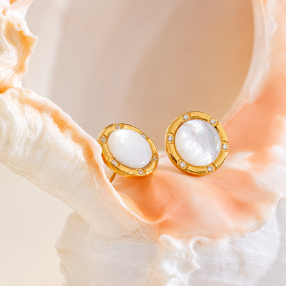 Pearl Orbit Studs Earrings - 18k Gold Plated