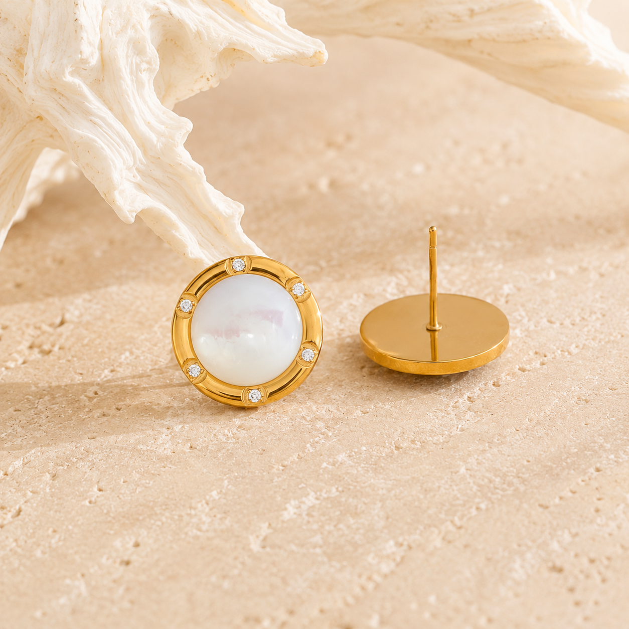 Pearl Orbit Studs Earrings - 18k Gold Plated