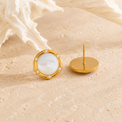 Pearl Orbit Studs Earrings - 18k Gold Plated