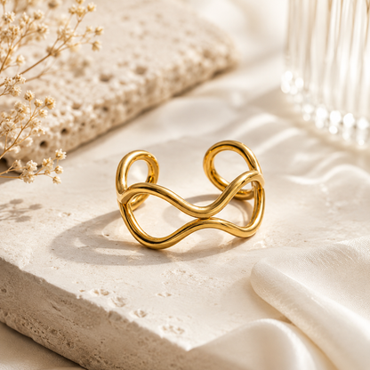 Wave Cuff Ring - 18k Gold Plated