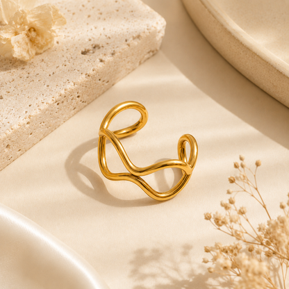 Wave Cuff Ring - 18k Gold Plated