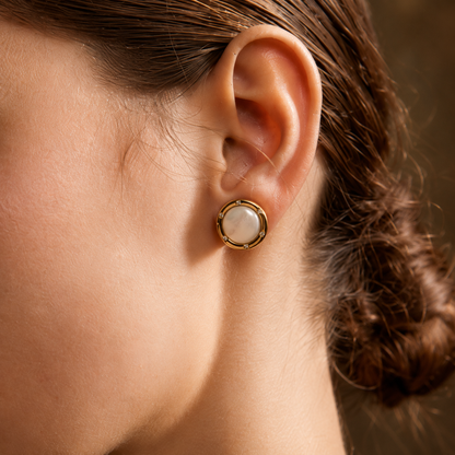 Pearl Orbit Studs Earrings - 18k Gold Plated