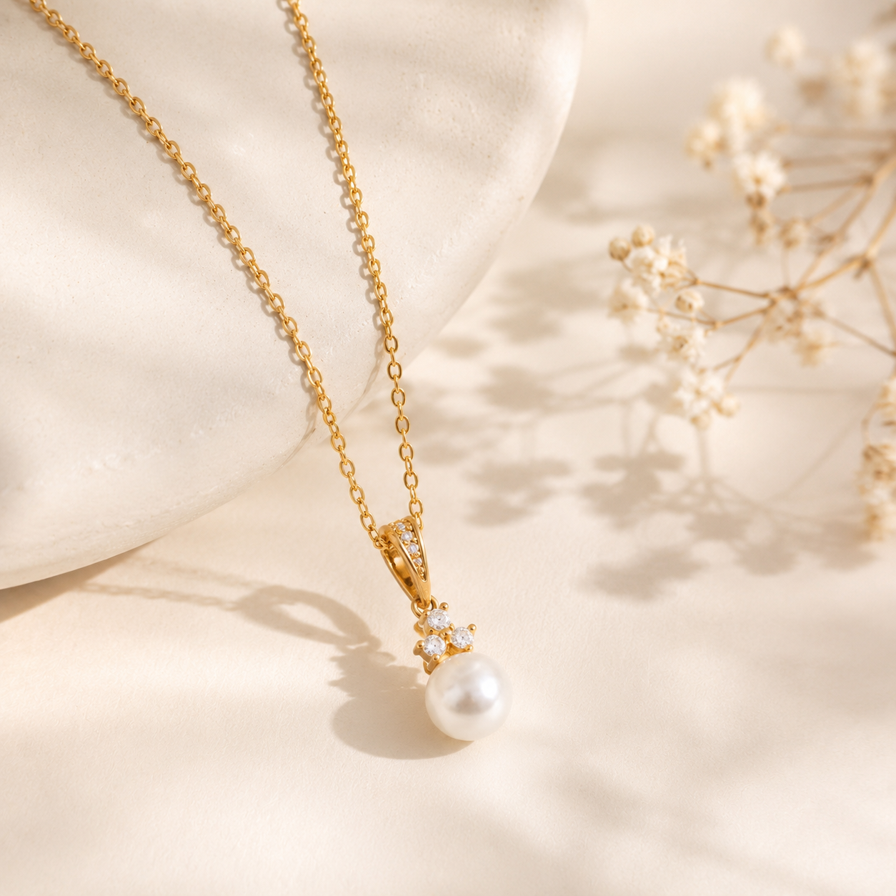 Eloria Pearl Necklace - 18K Gold Plated