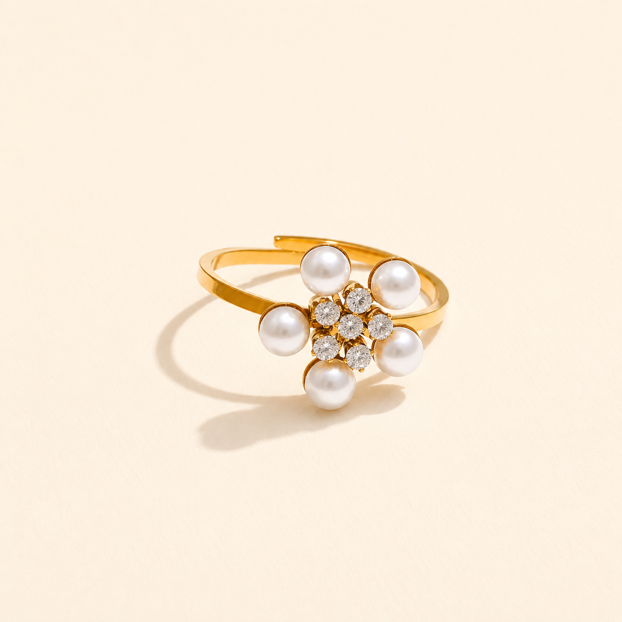 Floral Pearl Ring - 18K Gold Plated