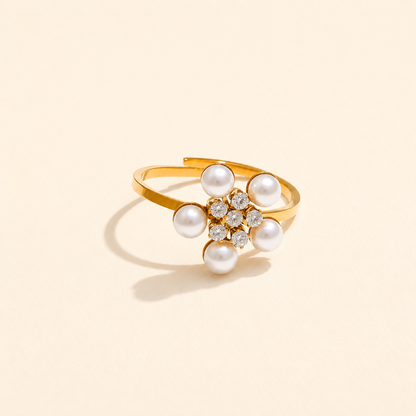 Floral Pearl Ring - 18K Gold Plated