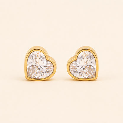 Heart Zircon Studs Earrings - 18k Gold Plated