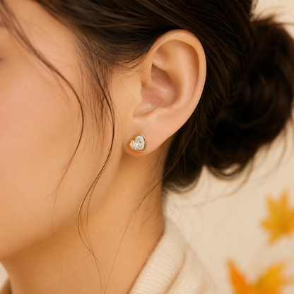 Heart Zircon Studs Earrings - 18k Gold Plated